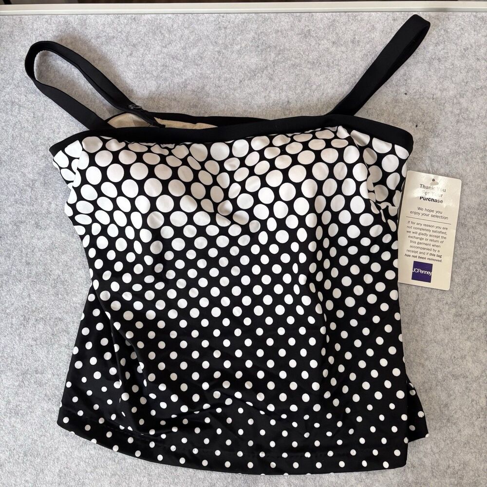 LE COVE Swim Top Women Size 16 Black Polka Dot Squareneck Tankini Swimwear